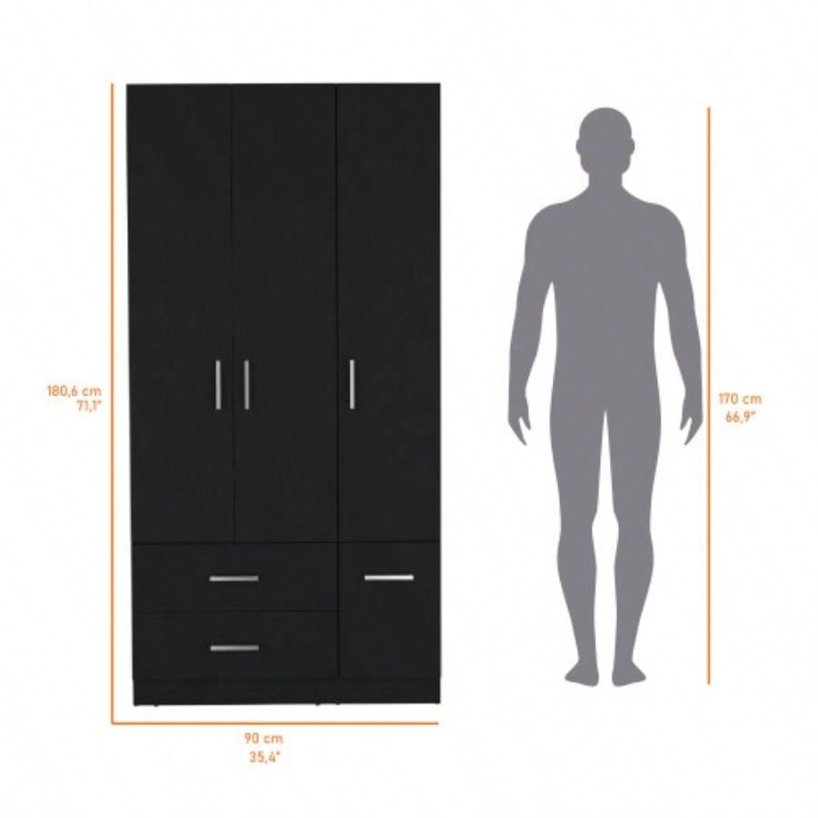 Douglas Armoire in melamine, two drawers, hanging rod and 4 doors.