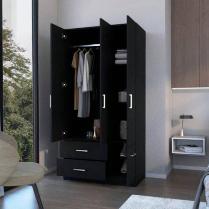 Douglas Armoire in melamine, two drawers, hanging rod and 4 doors.