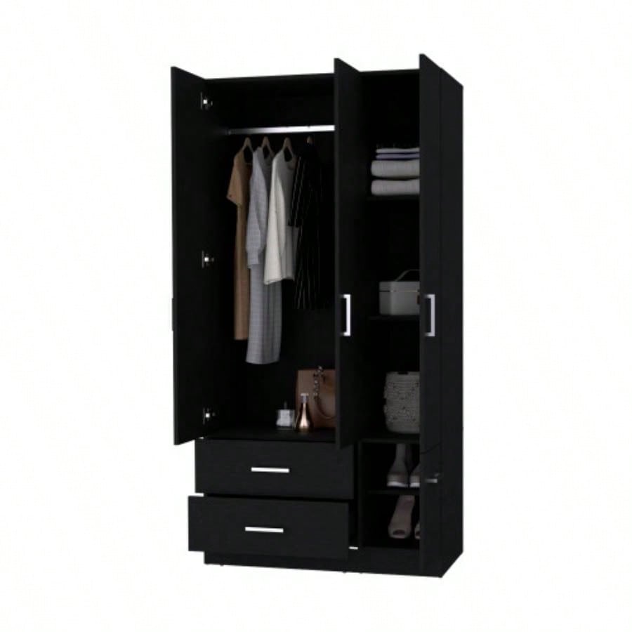 Douglas Armoire in melamine, two drawers, hanging rod and 4 doors.