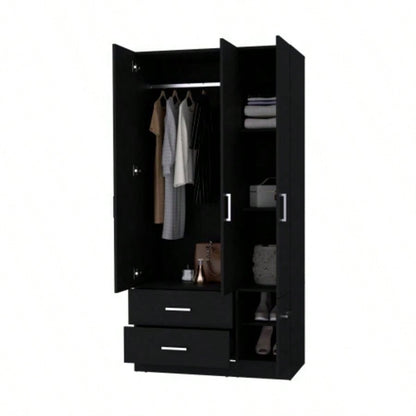 Douglas Armoire in melamine, two drawers, hanging rod and 4 doors.