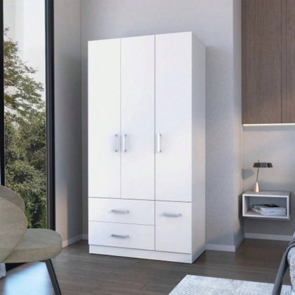Douglas Armoire in melamine, two drawers, hanging rod and 4 doors.