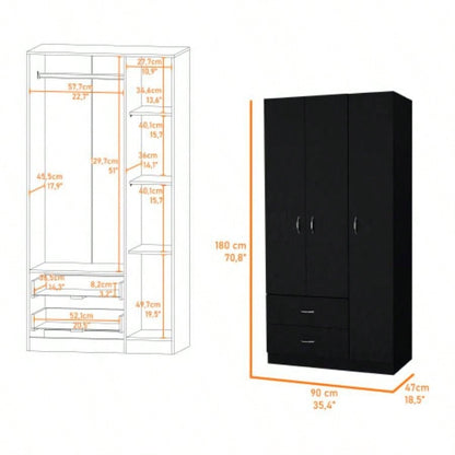 Eureka Three Door Armoire, Two Drawers, Rod