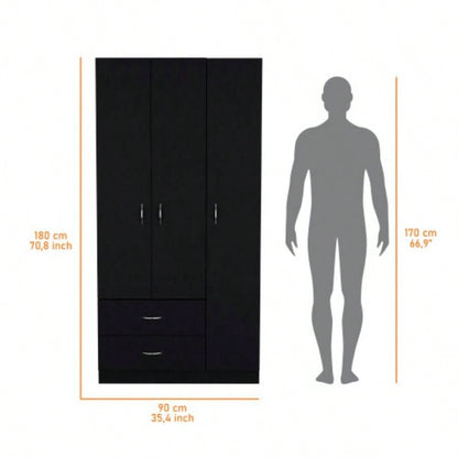 Eureka Three Door Armoire, Two Drawers, Rod