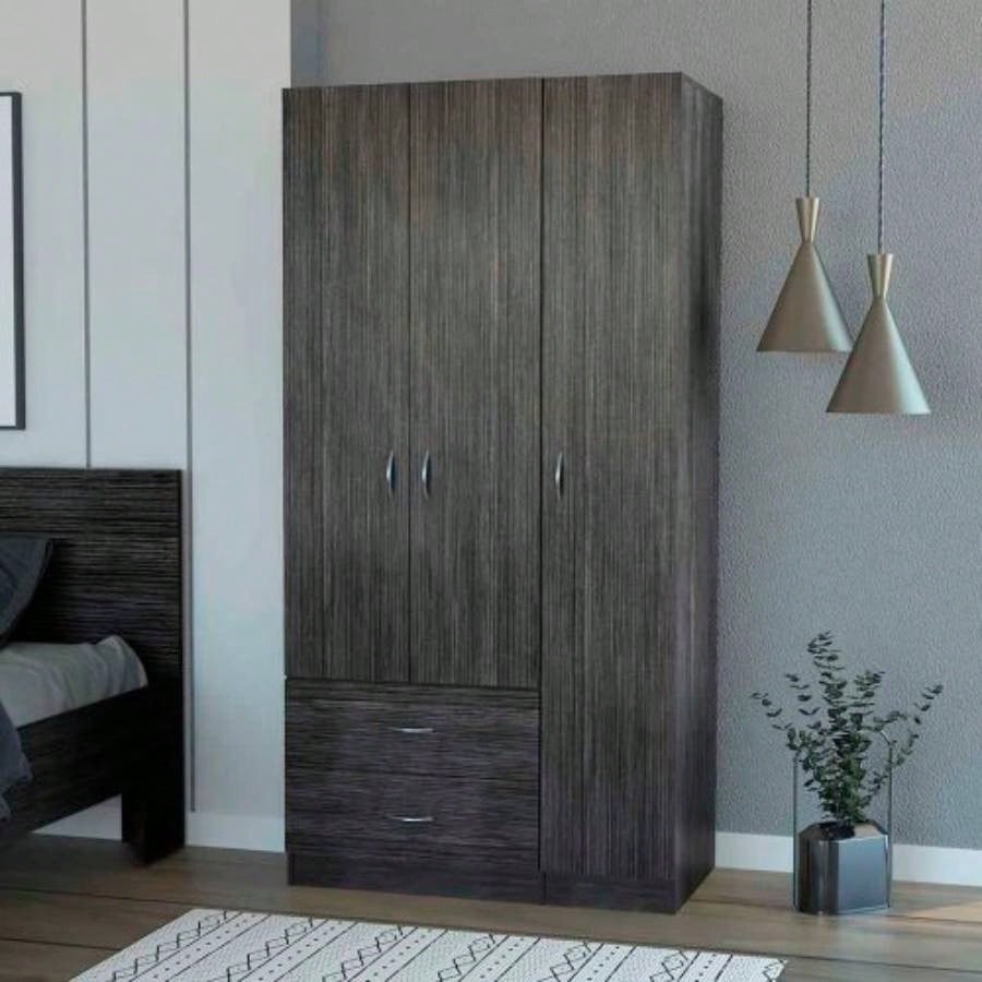 Eureka Three Door Armoire, Two Drawers, Rod