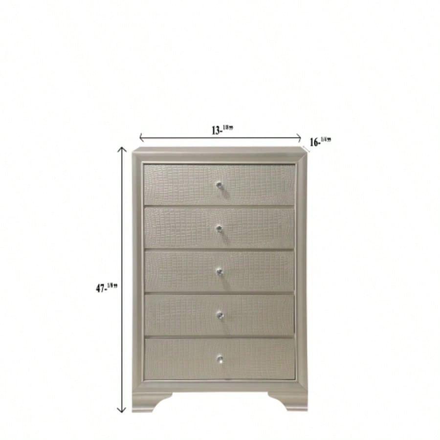 1pc Modern Glam Style Champagne Glam Five Drawer Chest Embossed Pattern Wooden Bedroom Furniture