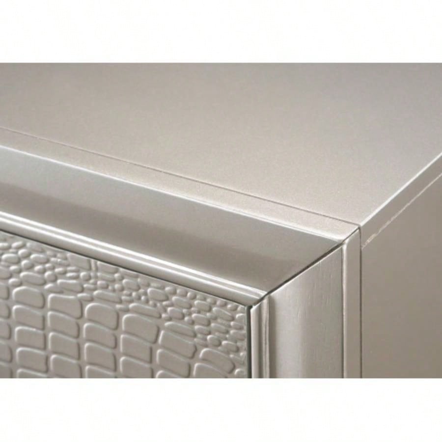 1pc Modern Glam Style Champagne Glam Five Drawer Chest Embossed Pattern Wooden Bedroom Furniture