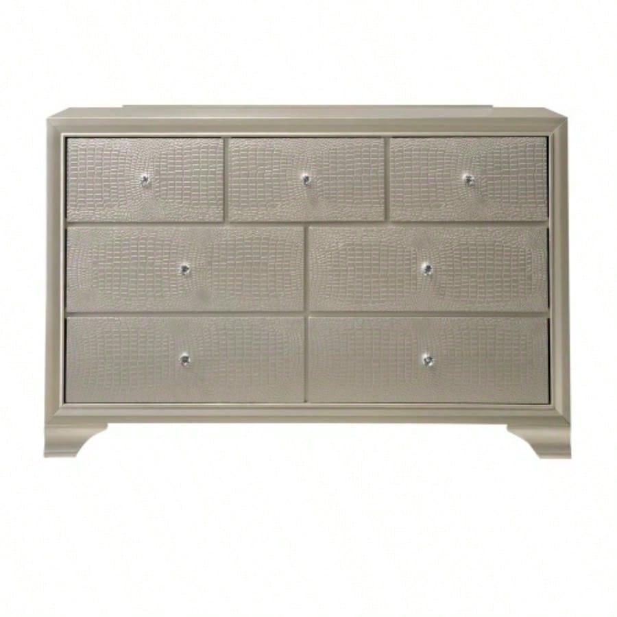 1pc Modern Glam Style Champagne Glam Five Drawer Chest Embossed Pattern Wooden Bedroom Furniture