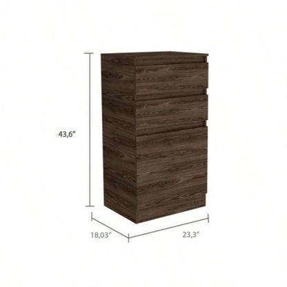Dresser 43H, Jewelry Box, Mirror, Single Door Cabinet, Two Drawers, Dark Walnut