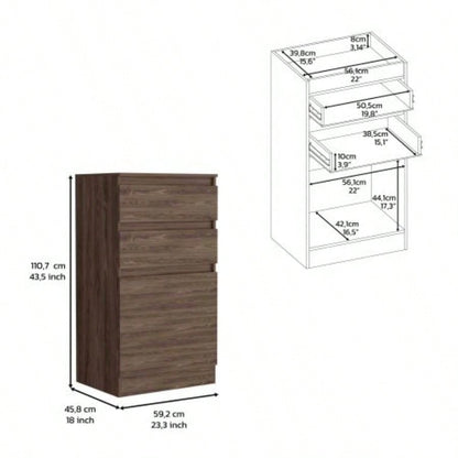 Dresser 43H, Jewelry Box, Mirror, Single Door Cabinet, Two Drawers, Dark Walnut