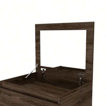 Dresser 43H, Jewelry Box, Mirror, Single Door Cabinet, Two Drawers, Dark Walnut