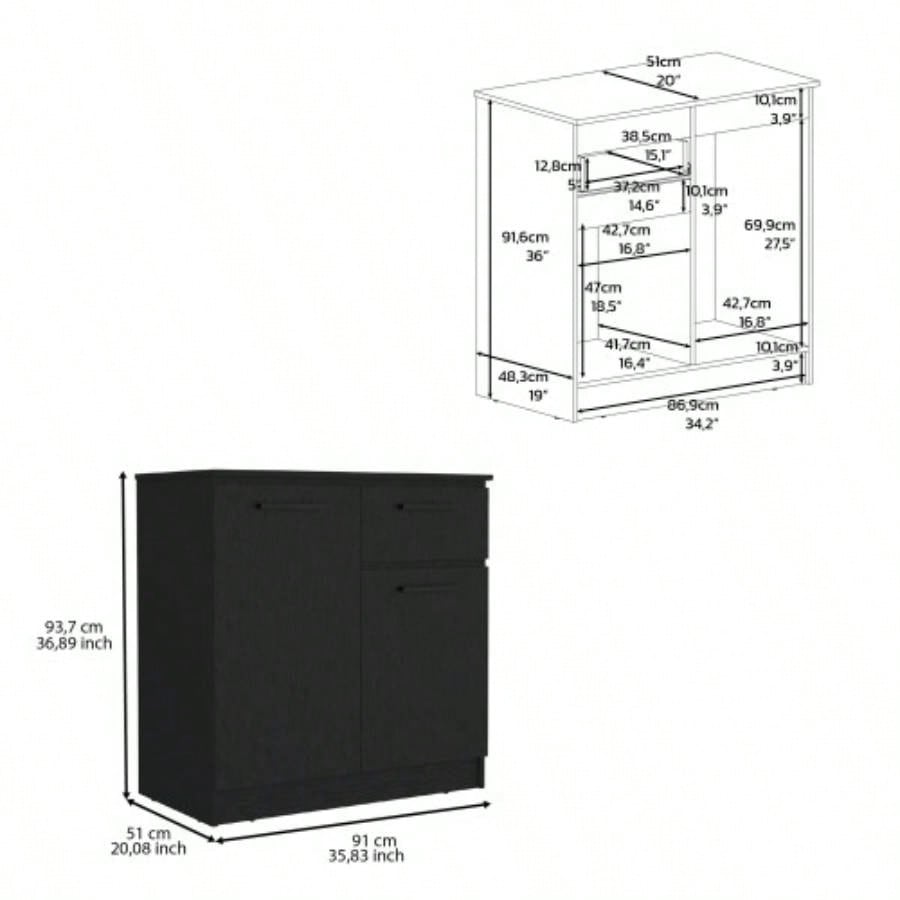 Dresser with 2 - Door and Single Drawer, Black