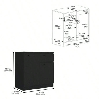 Dresser with 2 - Door and Single Drawer, Black