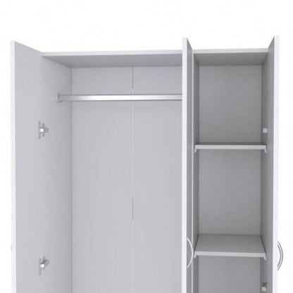 Wardrobe Armoire 71H with 3 - Doors and 2 - Inner Drawers, 3 Doors, White