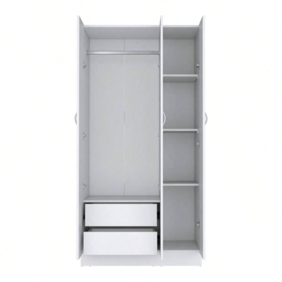 Wardrobe Armoire 71H with 3 - Doors and 2 - Inner Drawers, 3 Doors, White