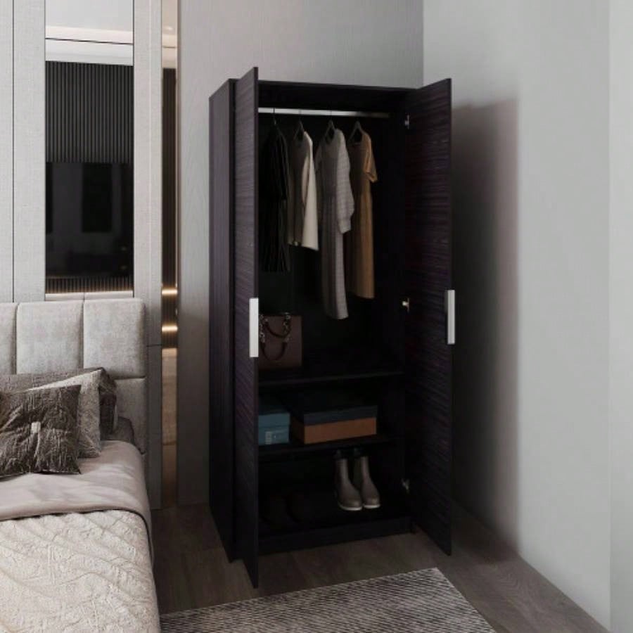Armoire, 2 Doors, 2 Shelves, Black Wengue