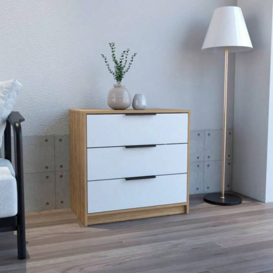 Dresser 27H, 3 Drawers Dresser, Superior Top, White/ Light Oak