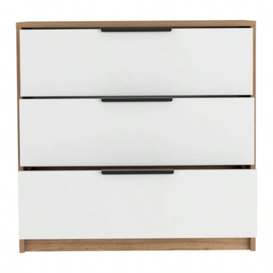 Dresser 27H, 3 Drawers Dresser, Superior Top, White/ Light Oak