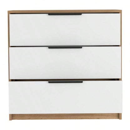 Dresser 27H, 3 Drawers Dresser, Superior Top, White/ Light Oak