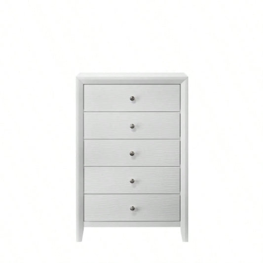 1pc Contemporary Modern 5 - Drawer Chest White Round Knobs Bedroom Living Room Wooden Furniture