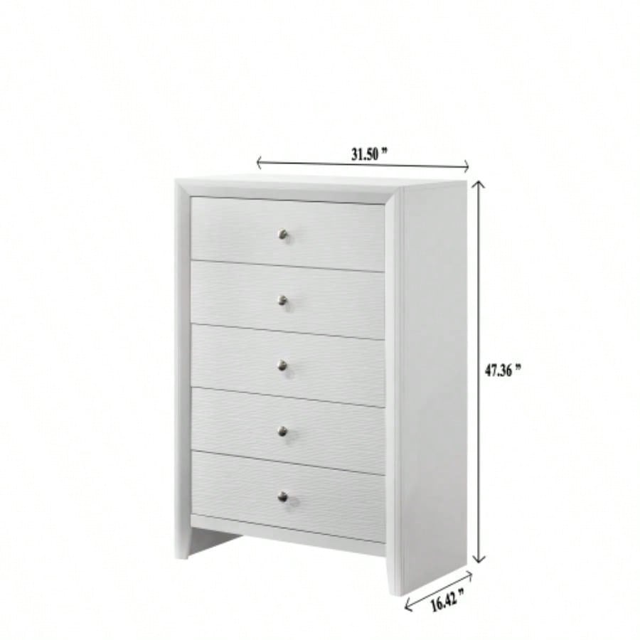 1pc Contemporary Modern 5 - Drawer Chest White Round Knobs Bedroom Living Room Wooden Furniture