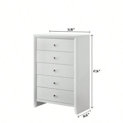 1pc Contemporary Modern 5 - Drawer Chest White Round Knobs Bedroom Living Room Wooden Furniture