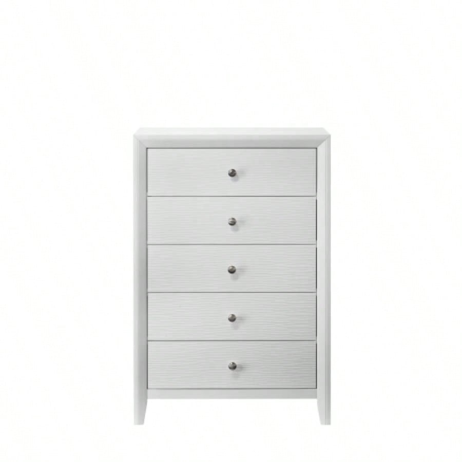 1pc Contemporary Modern 5 - Drawer Chest White Round Knobs Bedroom Living Room Wooden Furniture