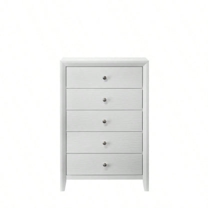 1pc Contemporary Modern 5 - Drawer Chest White Round Knobs Bedroom Living Room Wooden Furniture