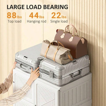 HOMCOM Portable Wardrobe Closet, Folding Bedroom Armoire, Clothes Storage Organizer with 8 Cube Compartments, Hanging Rod, Magnet Doors, White