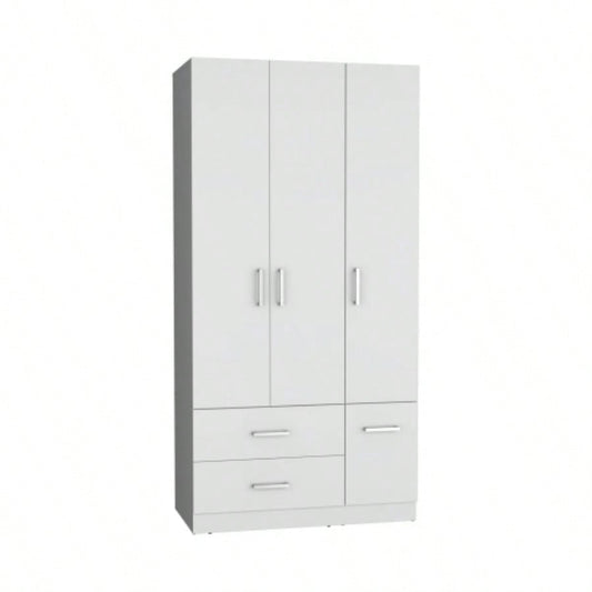 Armoire Wardrove 71, 4 Doors, Hanging Rod, 3 Cabinets, 6 Shelves, White