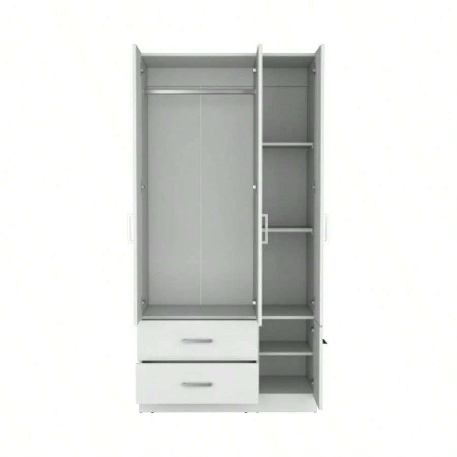 Armoire Wardrove 71, 4 Doors, Hanging Rod, 3 Cabinets, 6 Shelves, White