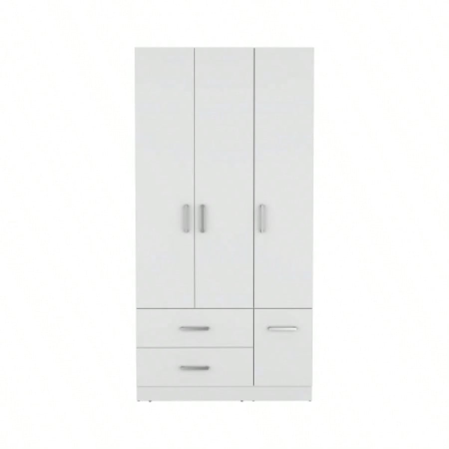 Armoire Wardrove 71, 4 Doors, Hanging Rod, 3 Cabinets, 6 Shelves, White