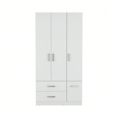 Armoire Wardrove 71, 4 Doors, Hanging Rod, 3 Cabinets, 6 Shelves, White