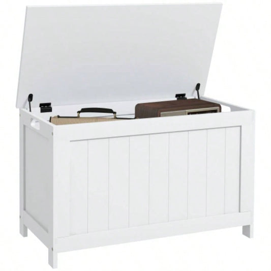 HOMCOM 29.9 Storage Chest/ 2 Safety Hinges, Wooden Box, White