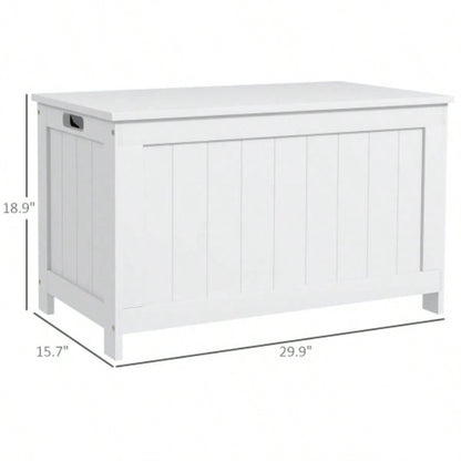 HOMCOM 29.9 Storage Chest/ 2 Safety Hinges, Wooden Box, White