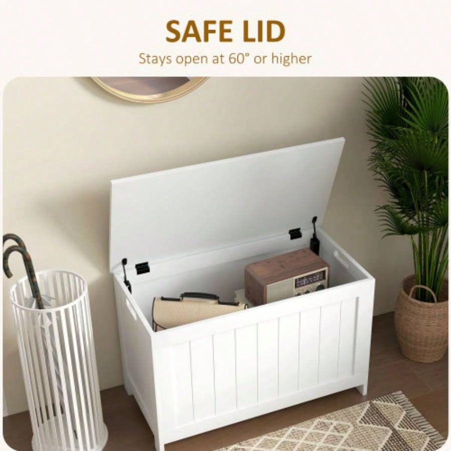 HOMCOM 29.9 Storage Chest/ 2 Safety Hinges, Wooden Box, White