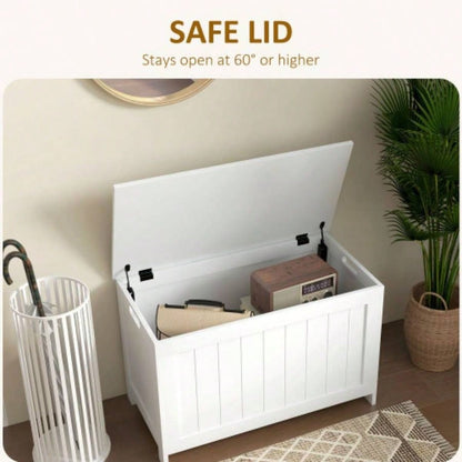 HOMCOM 29.9 Storage Chest/ 2 Safety Hinges, Wooden Box, White