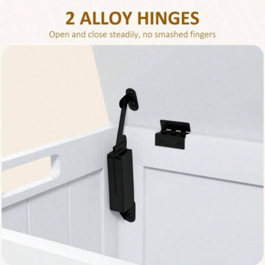 HOMCOM 29.9 Storage Chest/ 2 Safety Hinges, Wooden Box, White