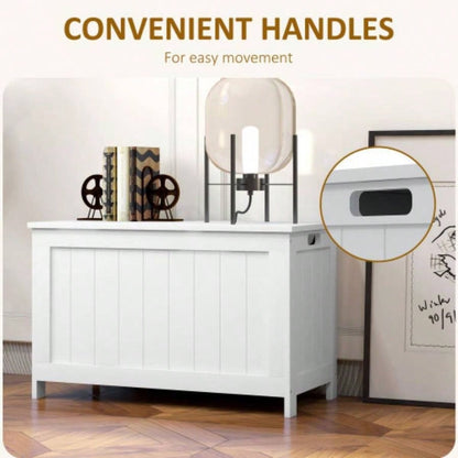 HOMCOM 29.9 Storage Chest/ 2 Safety Hinges, Wooden Box, White