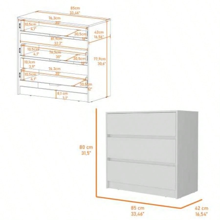 Avra 3 Drawer Dresser, Manufactured Wood Top and Front Chest of Drawers
