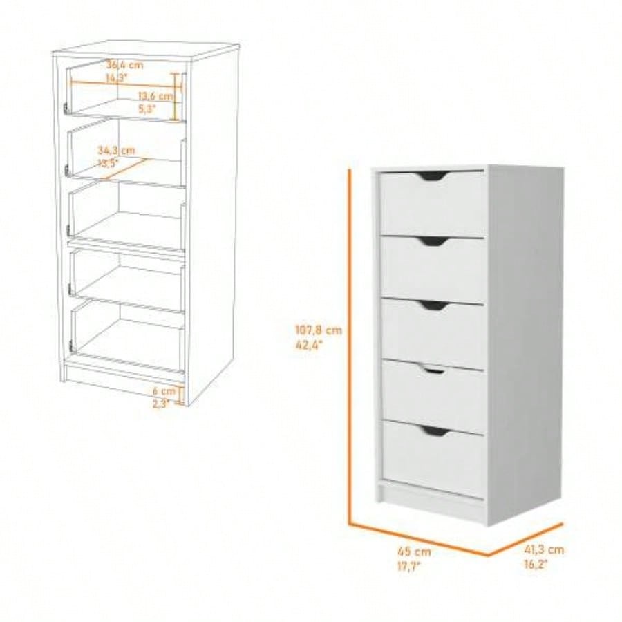 Dillon 5 Narrow Drawer Dresser, Tall Chest of Drawers