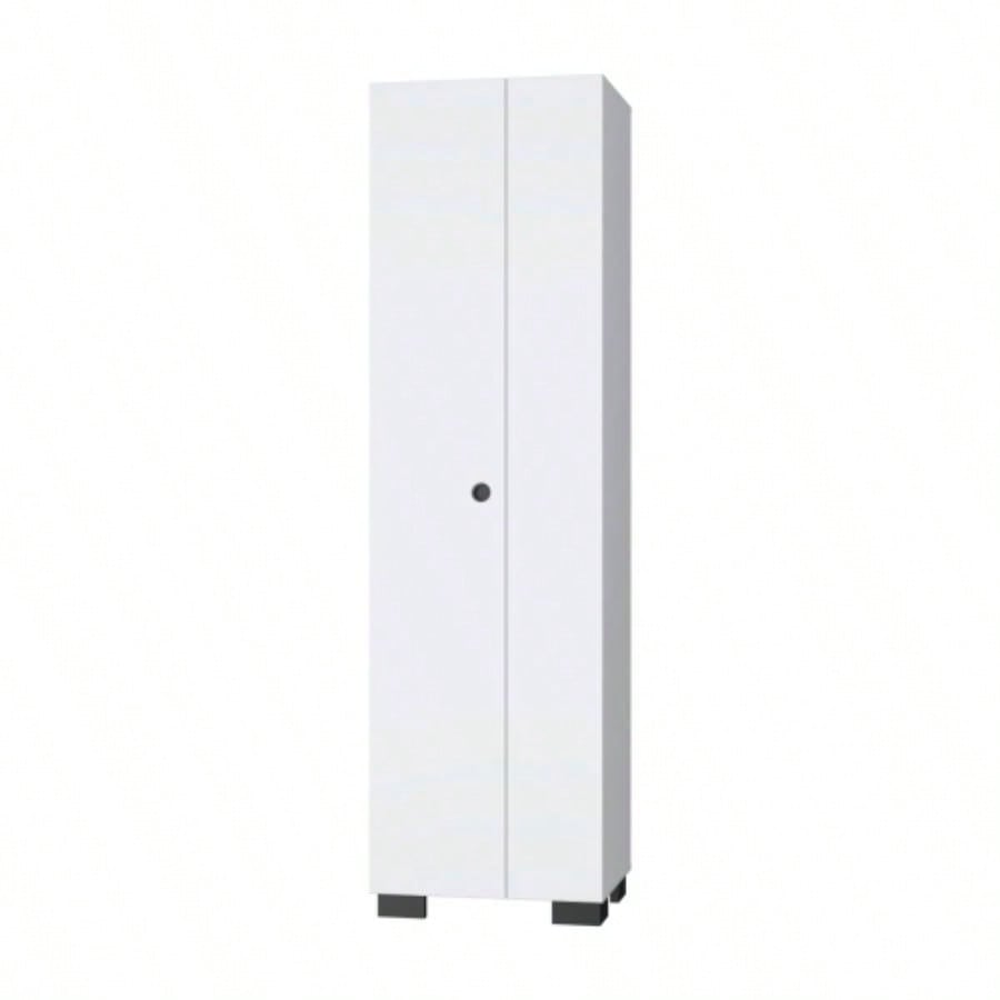FM FURNITURE Aiken Broom Cabinet with Storage Shelves and Broom Hangers, White