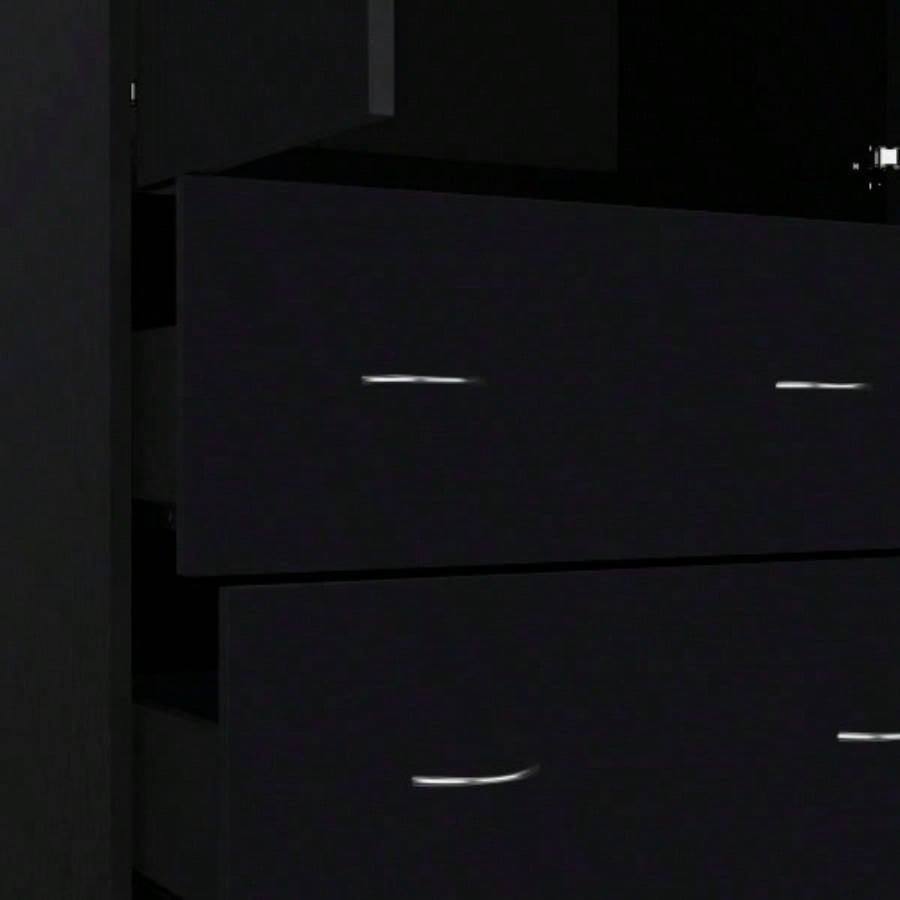 71 H Armoire with Two Doors, Two Drawers, and Hanging Rod, Black