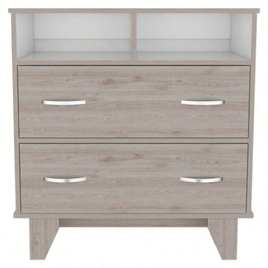 Double Drawer Dresser Arabi, Bedroom, Light Gray/ White