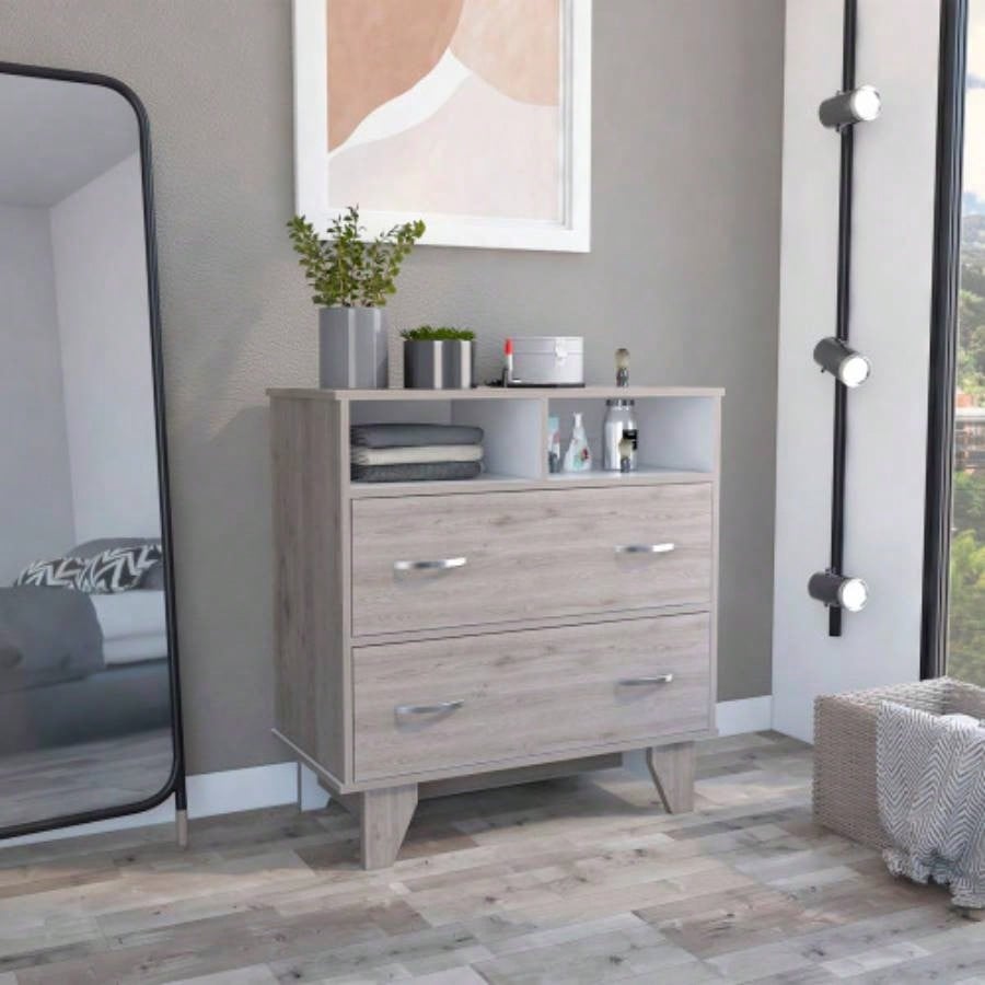 Double Drawer Dresser Arabi, Bedroom, Light Gray/ White