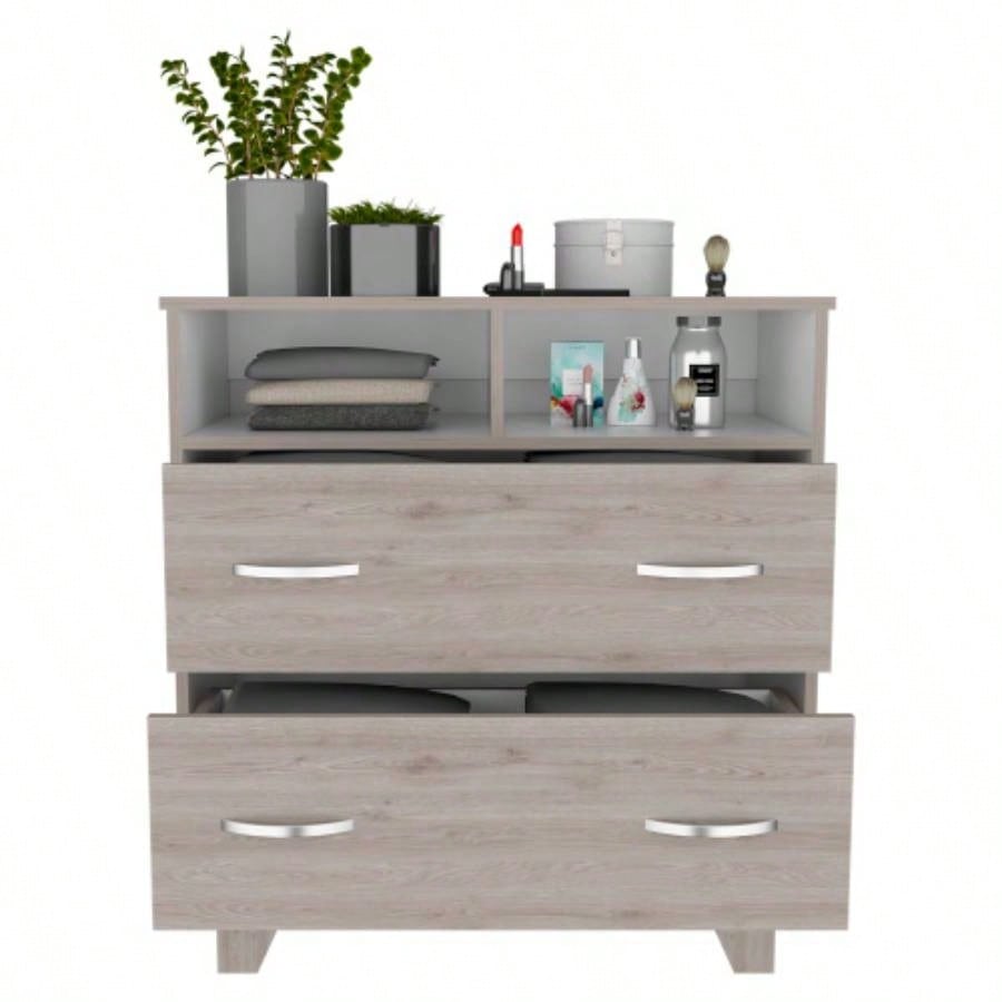 Double Drawer Dresser Arabi, Bedroom, Light Gray/ White