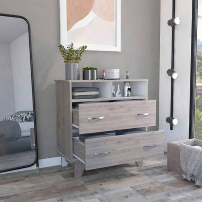 Double Drawer Dresser Arabi, Bedroom, Light Gray/ White