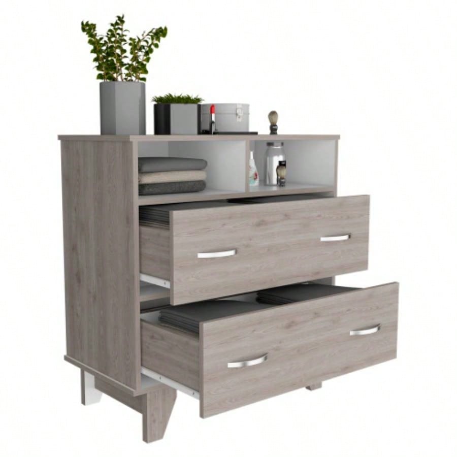 Double Drawer Dresser Arabi, Bedroom, Light Gray/ White