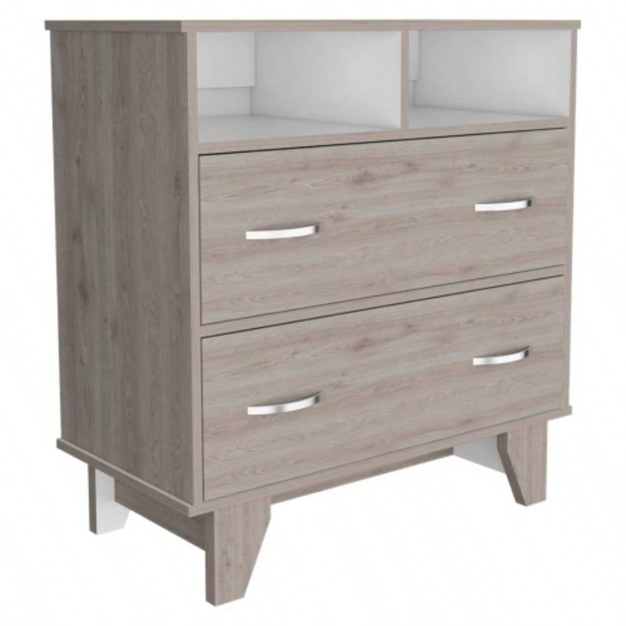Double Drawer Dresser Arabi, Bedroom, Light Gray/ White