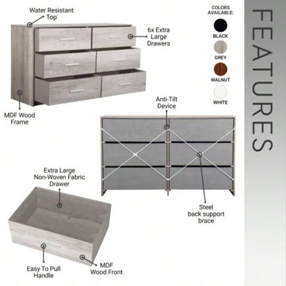 6 - Drawer Dresser with Large Fabric Drawers,