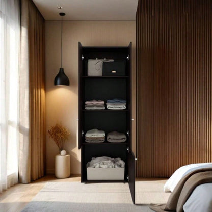 Armoire, 3 Doors, 3 Shelves, Walnut/ Black Wengue